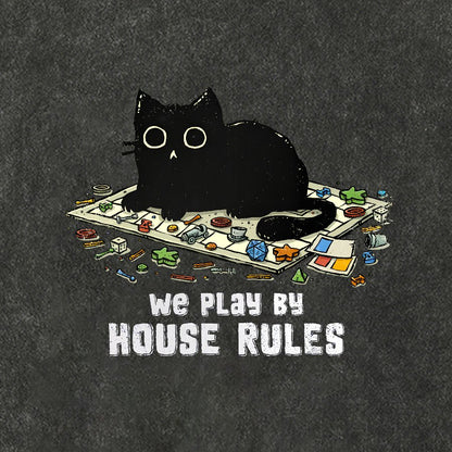 We Play By House Rules Funny Cat Vintage Distressed T-shirt