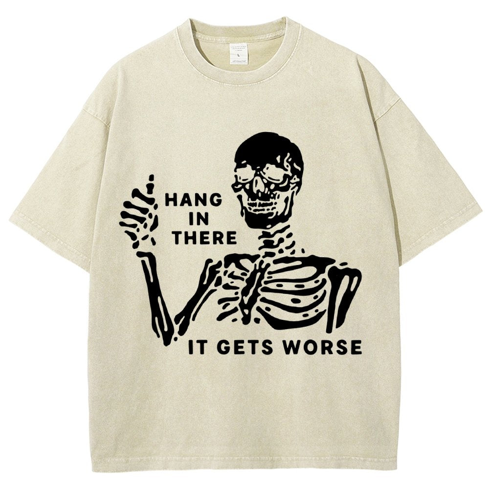 Hang In There Skeleton Vintage Distressed T-shirt