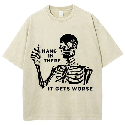 Hang In There Skeleton Vintage Distressed T-shirt