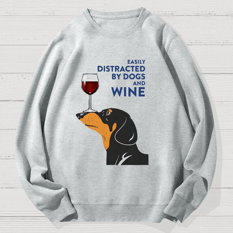 Easily Distracted By Dogs And Wine Geek Cotton Sweatshirt