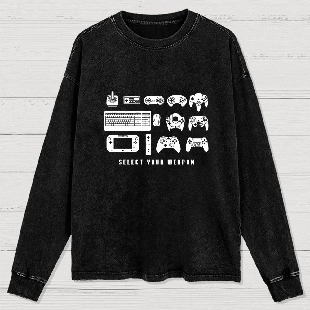 Select Your Weapon Game Controllers Washed Long Sleeve Tee
