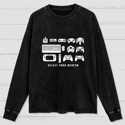 Select Your Weapon Game Controllers Washed Long Sleeve Tee