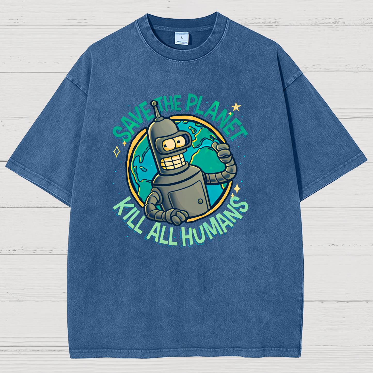 Save The Planet Kill All Humans Vintage Distressed T-shirt