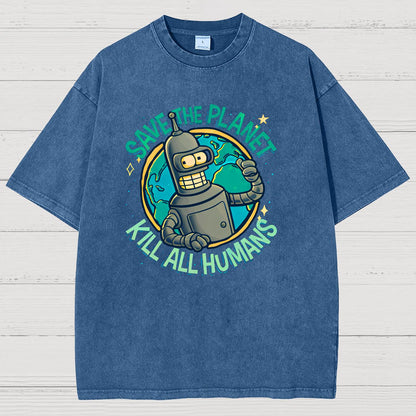 Save The Planet Kill All Humans Vintage Distressed T-shirt