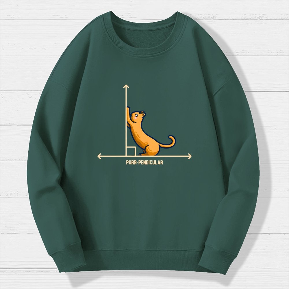 Purr-Pendicular Cute Maths Cat Premium Geek Cotton Sweatshirt