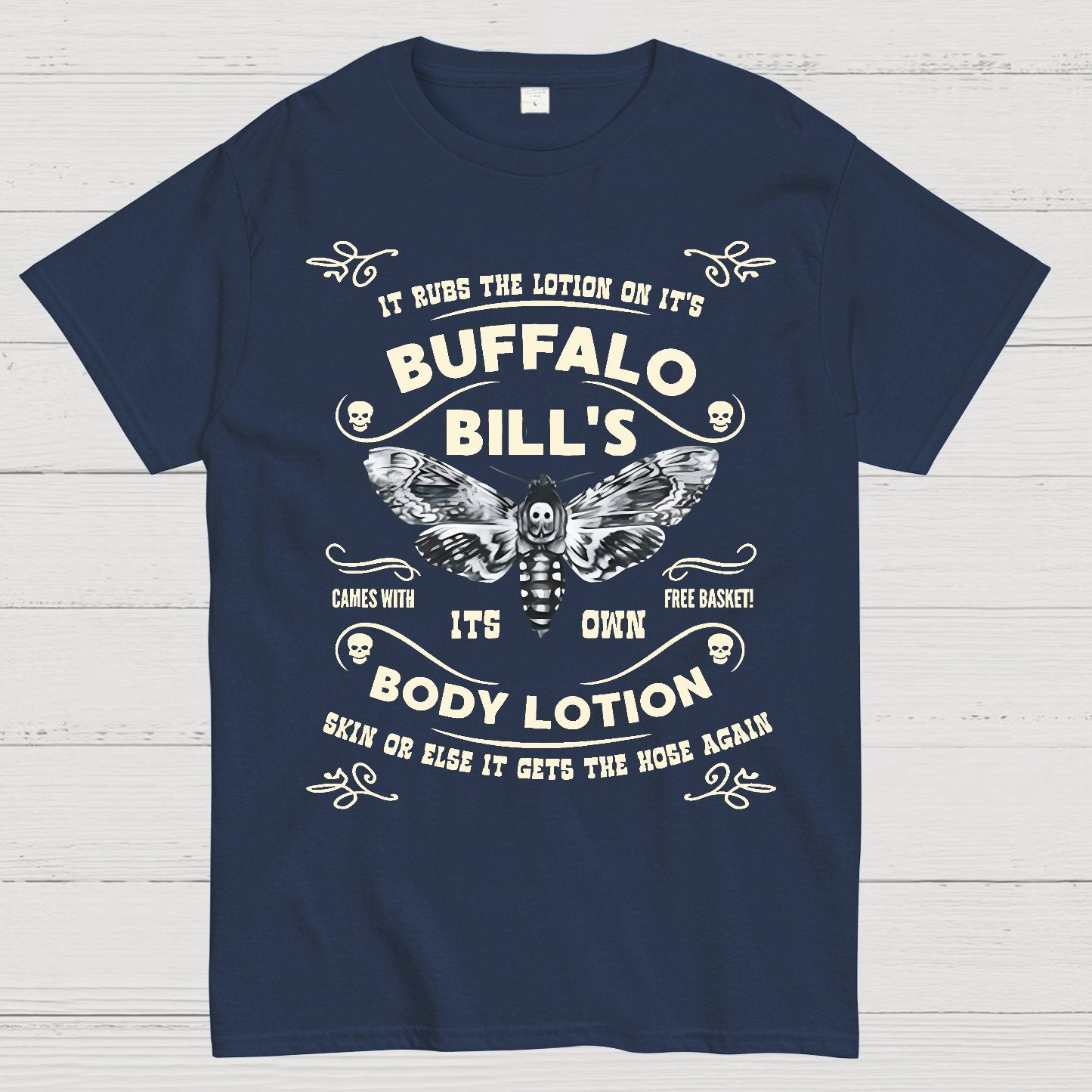 Mysterious Goth Body Lotion Deaths Head Moth Horror Geek T-Shirt