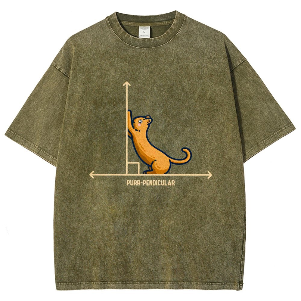 Purr-Pendicular Cute Maths Cat Premium Vintage Distressed T-shirt
