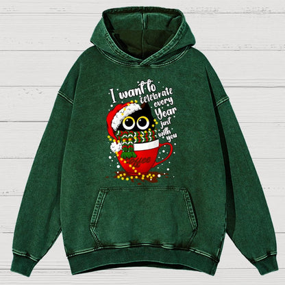 Christmas Cat Vintage Distressed Hoodie