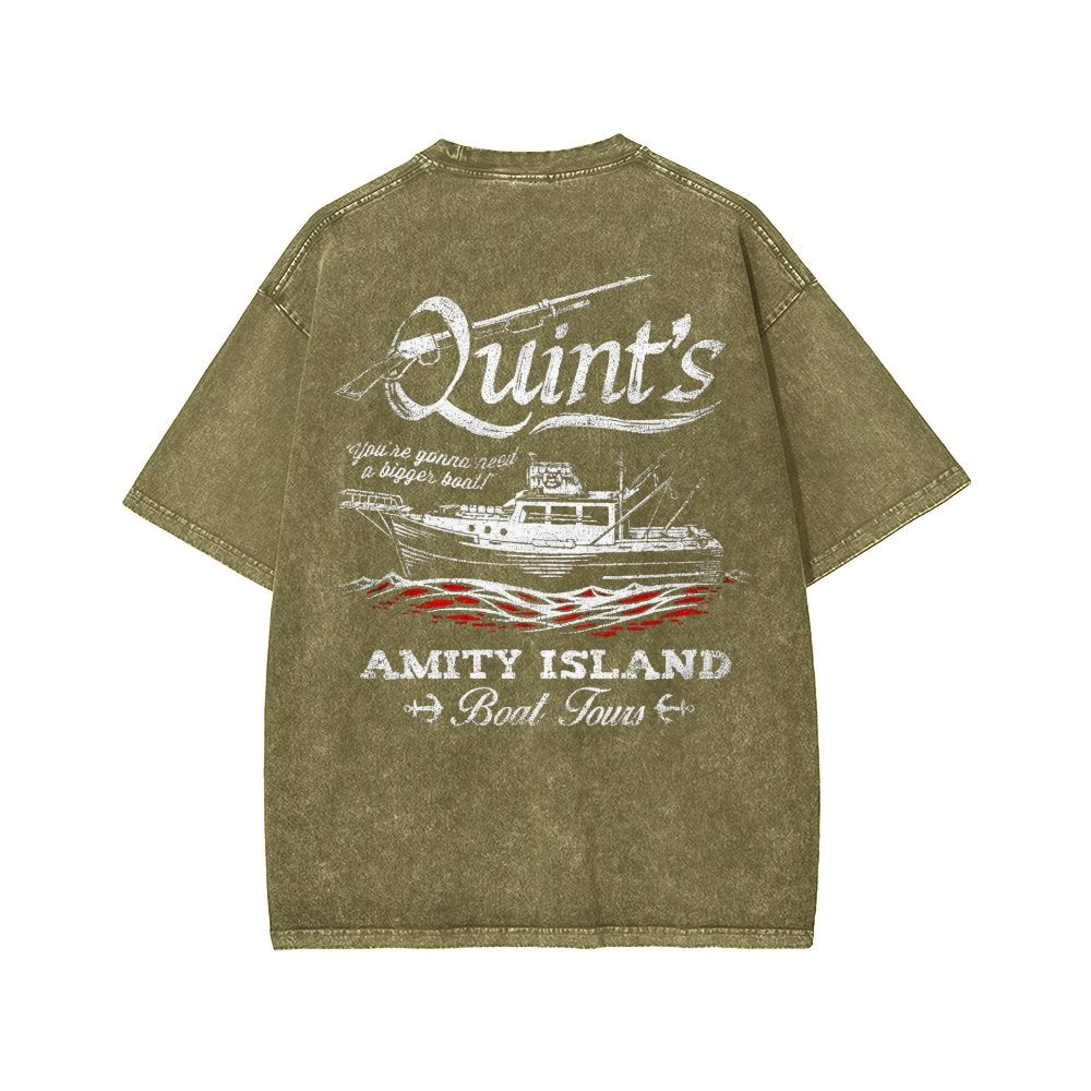 Captain's Shark Fishing Front And Back Printing Washed T-shirt
