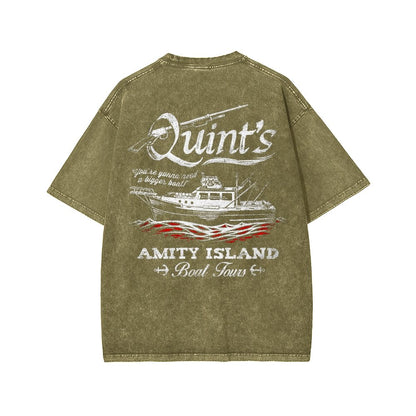 Captain's Shark Fishing Front And Back Printing Washed T-shirt
