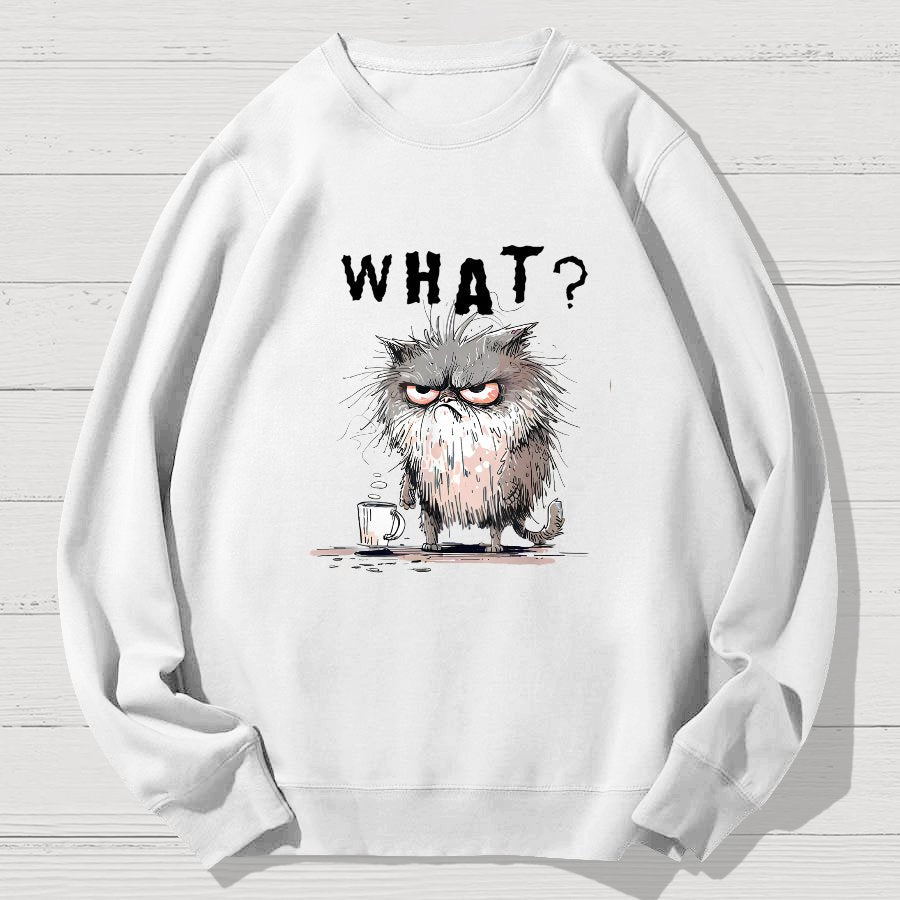 Bad Temper Feline With Coffee Grumpily Catty Funny Geek Cotton Sweatshirt