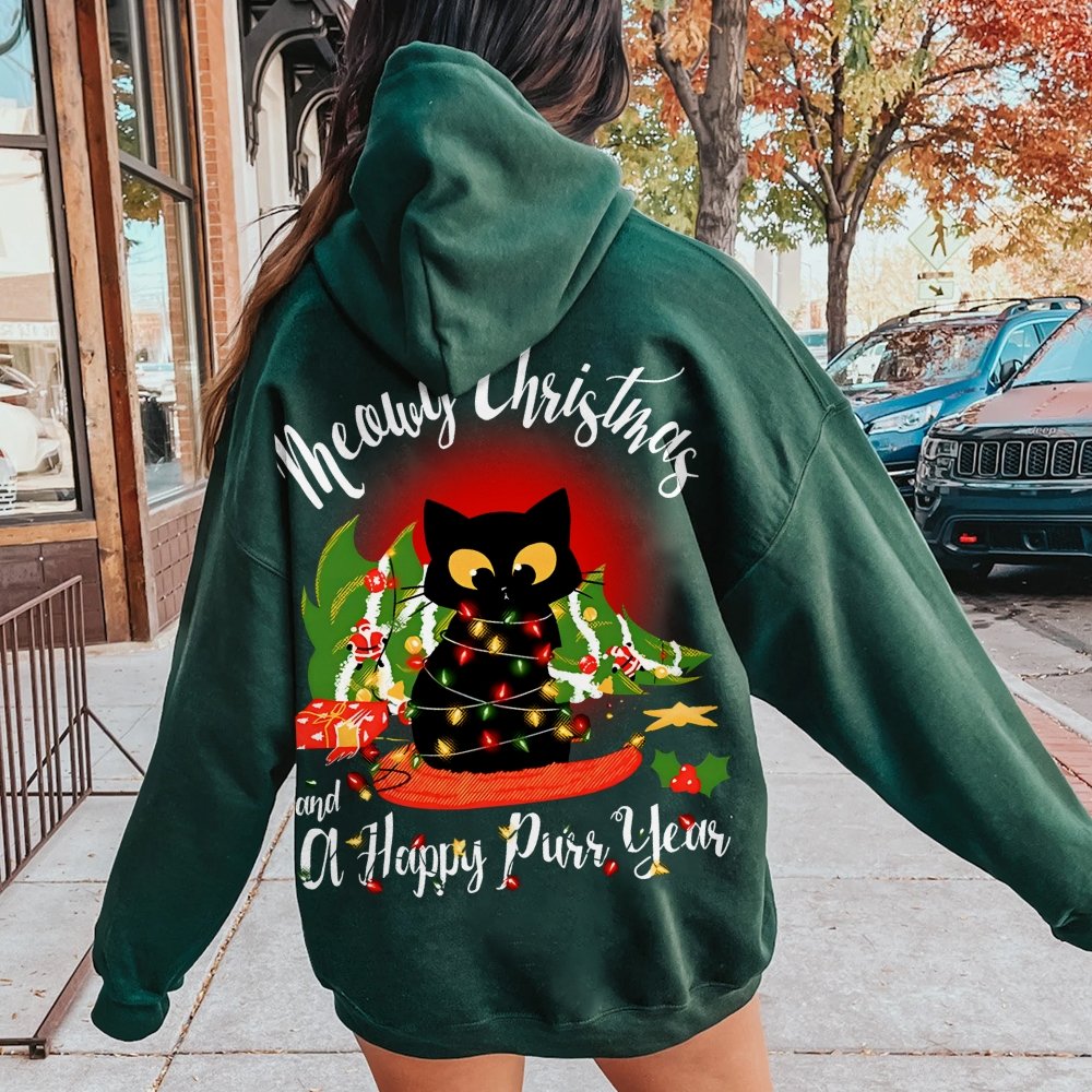 Happy Purr Year Printed Back Unisex Cotton Hoodie