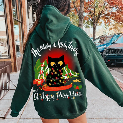 Happy Purr Year Printed Back Unisex Cotton Hoodie
