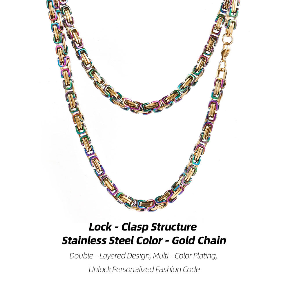 Trendy Color - Gold Stainless Steel Double - Layer Necklace