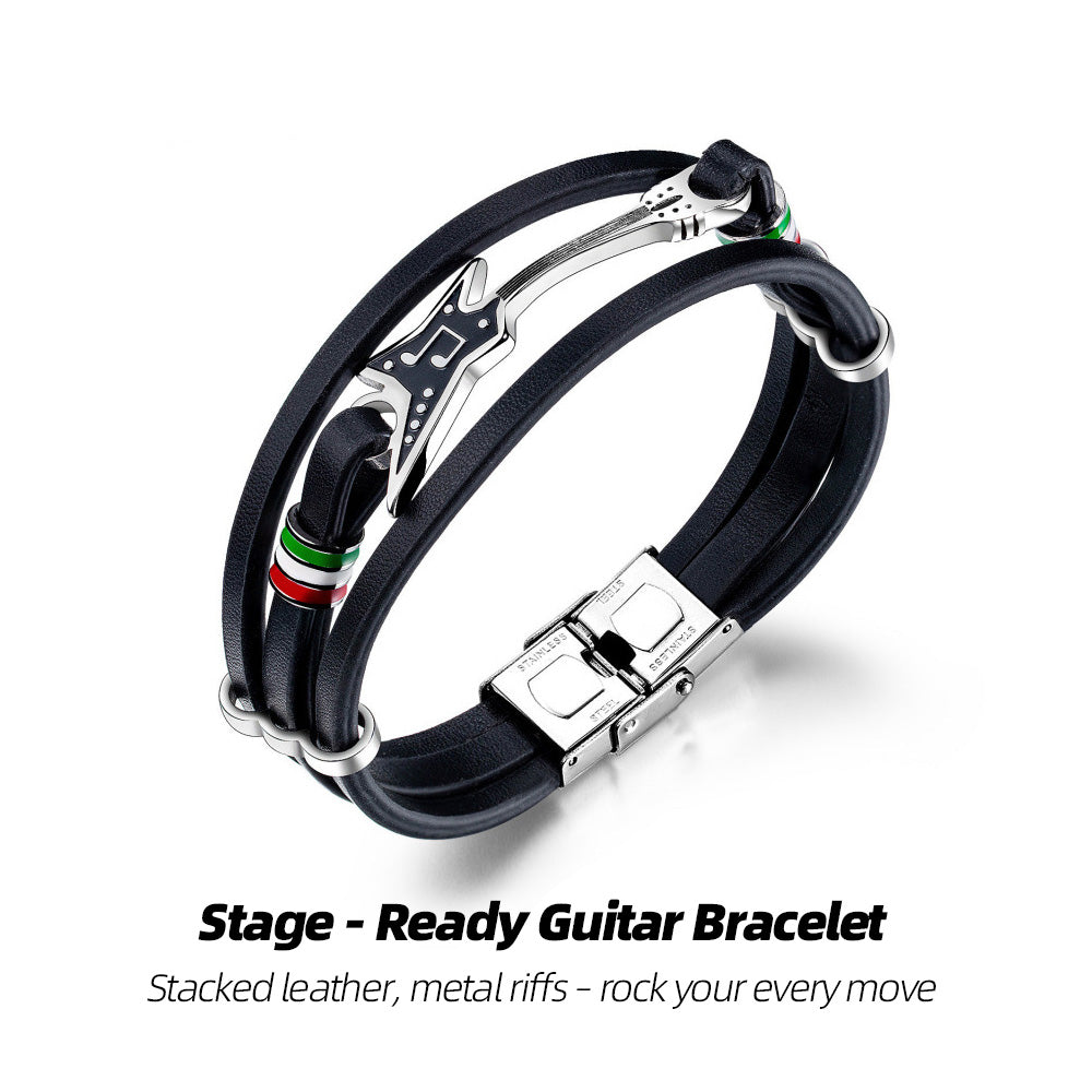 Stage - Ready Guitar Bracelet | Stacked leather, metal riffs – rock your every move