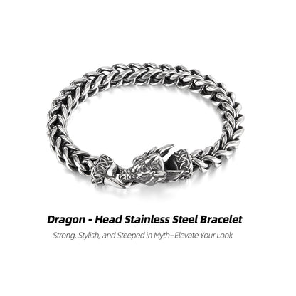 Dragon - Headed Steel Chain Bracele-Let the Dragon Head Ignite Your Boldness Every Day