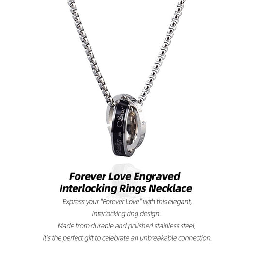 Engraved Eternal Love Necklace - Connected Stainless Steel Rings
