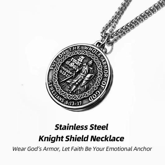 Stainless Steel Knight Shield Necklace | Faith & Armor