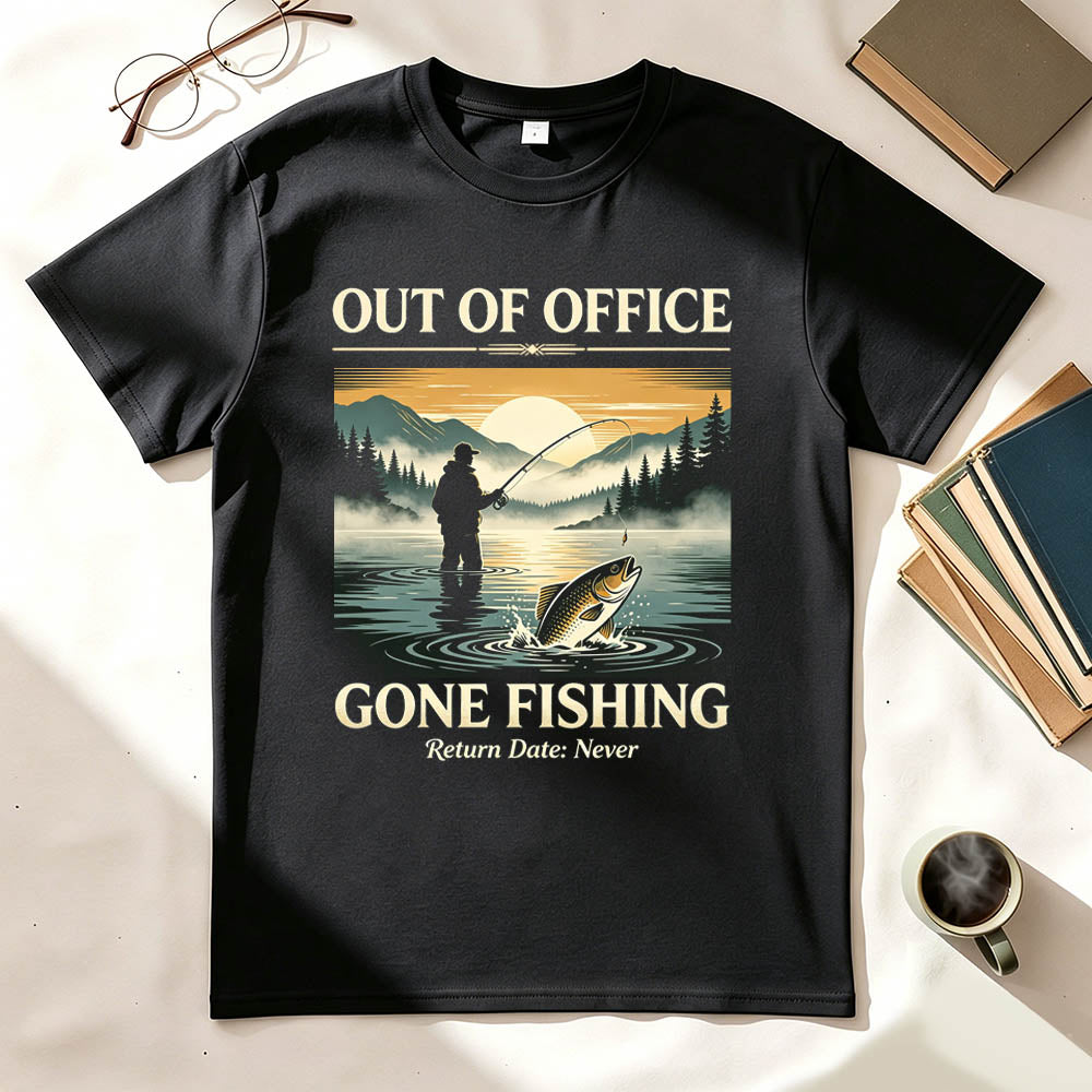 Out of Office Gone Fishing Return Date Never Funny Fishing T-Shirt