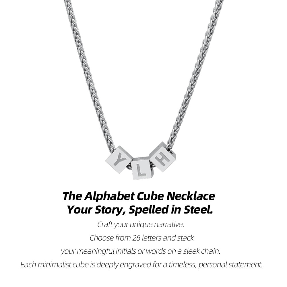 Custom Initial Necklace - Personalized Alphabet Cube Pendant in Stainless Steel