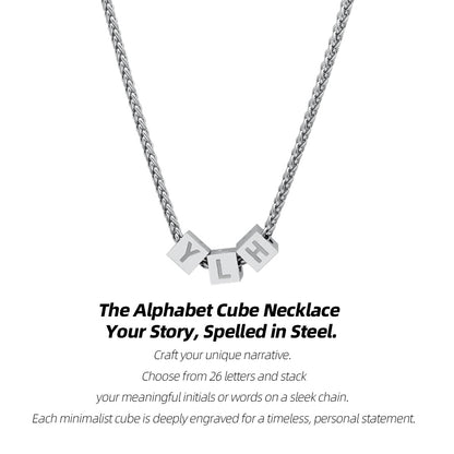 Custom Initial Necklace - Personalized Alphabet Cube Pendant in Stainless Steel