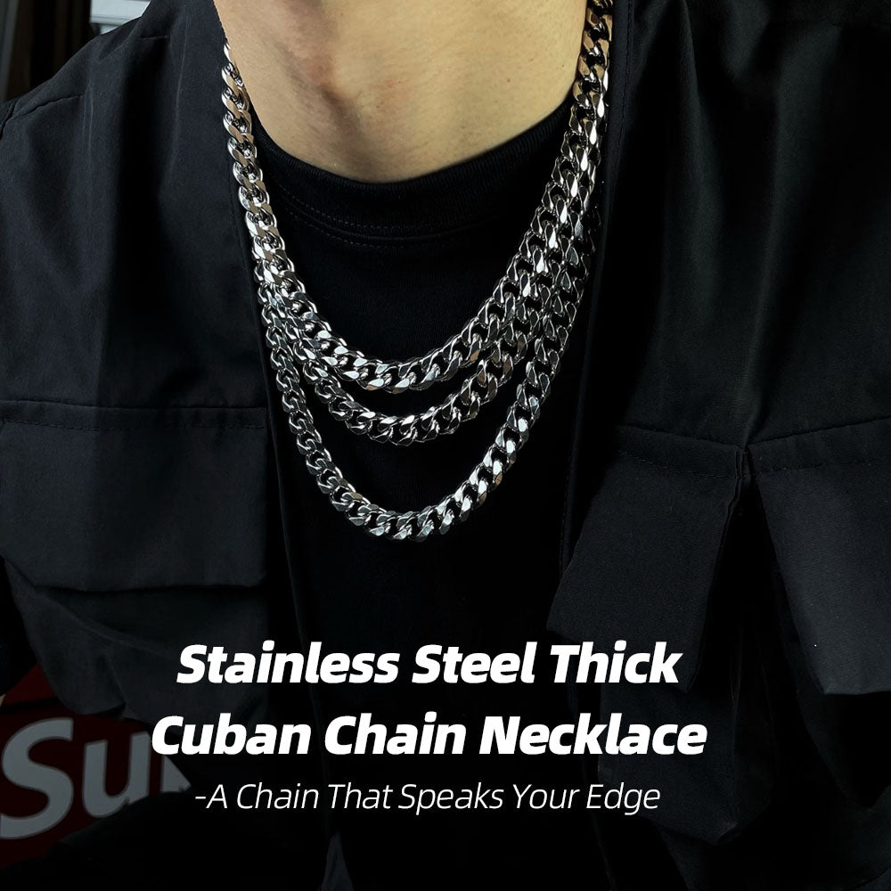 Stainless Steel Cuban Chain Necklace with Bold Design