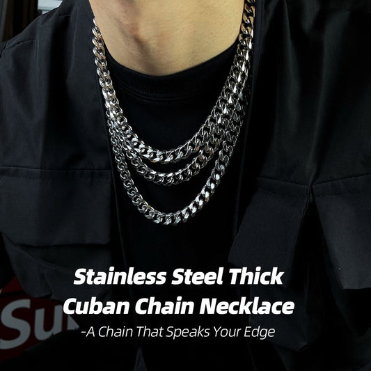Stainless Steel Cuban Chain Necklace with Bold Design