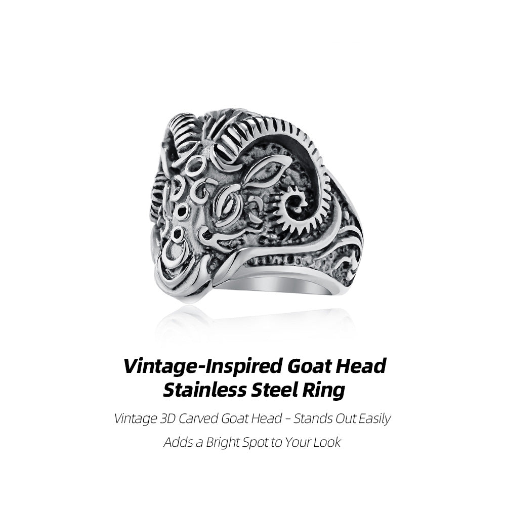 Vintage-Inspired Goat Head Stainless Steel Ring