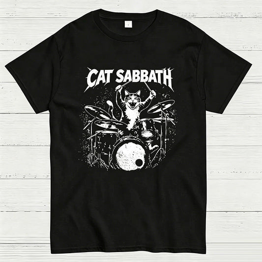 Cat Sabbath Funny Cat Drummer T-Shirt