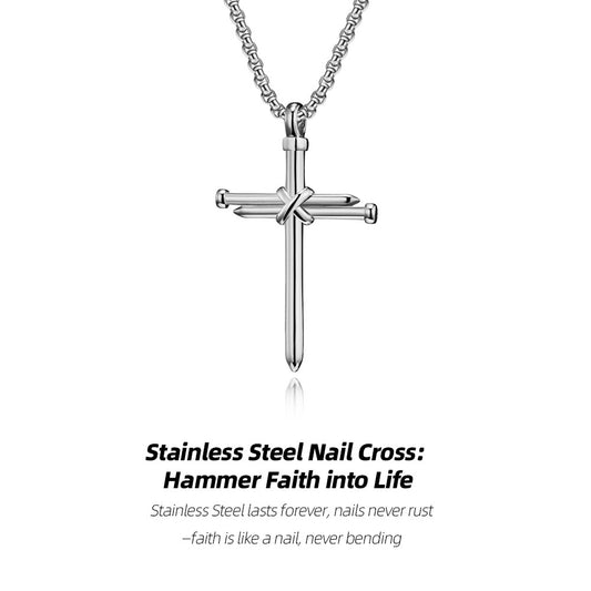 Stainless Steel Nail Cross Necklace | Faith is like a nail and will never bend