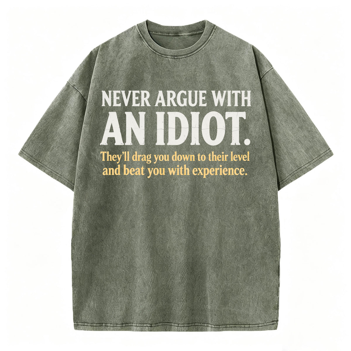 Never Argue With an Idiot — Funny Sarcastic Washed Graphic T-Shirt