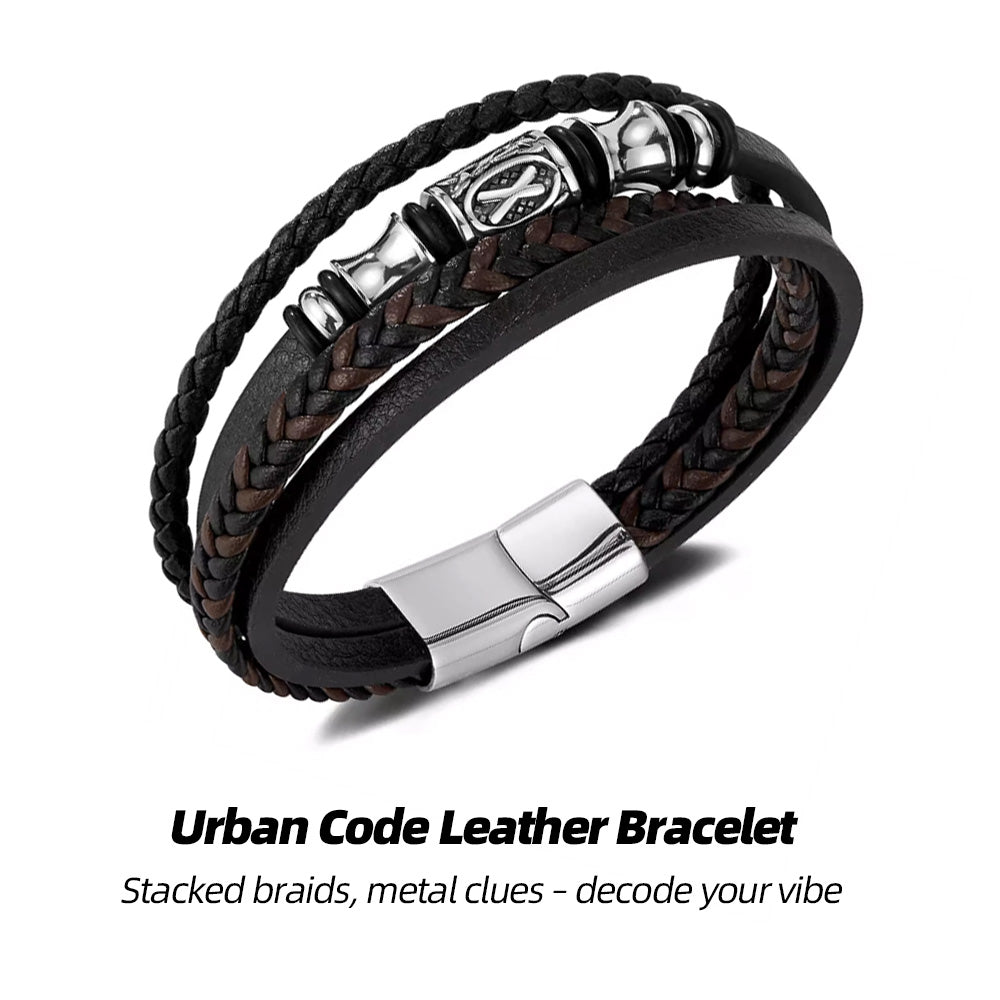 Urban Code Leather Bracelet | Stacked braids, metal clues – decode your vibe