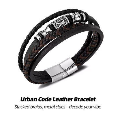 Urban Code Leather Bracelet | Stacked braids, metal clues – decode your vibe