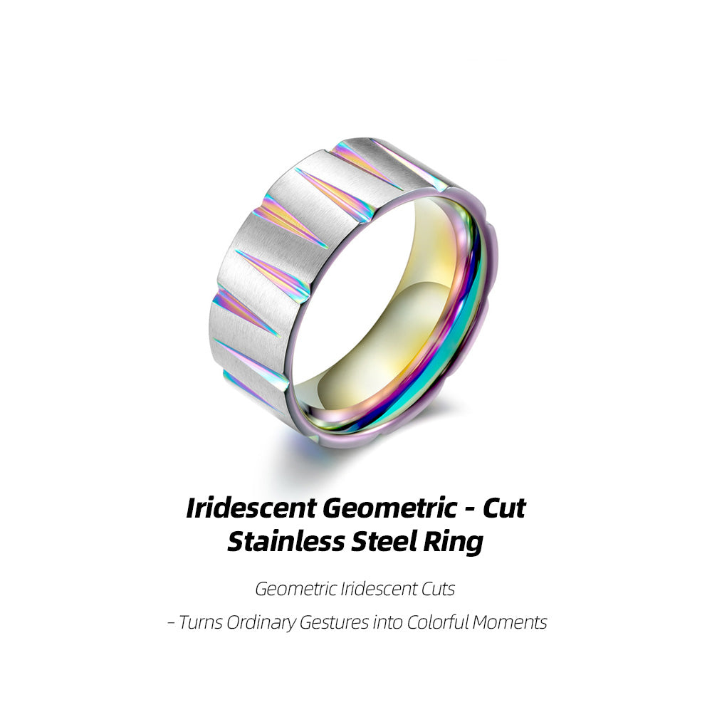 Iridescent Geometric - Cut Stainless Steel Ring