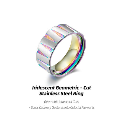 Iridescent Geometric - Cut Stainless Steel Ring