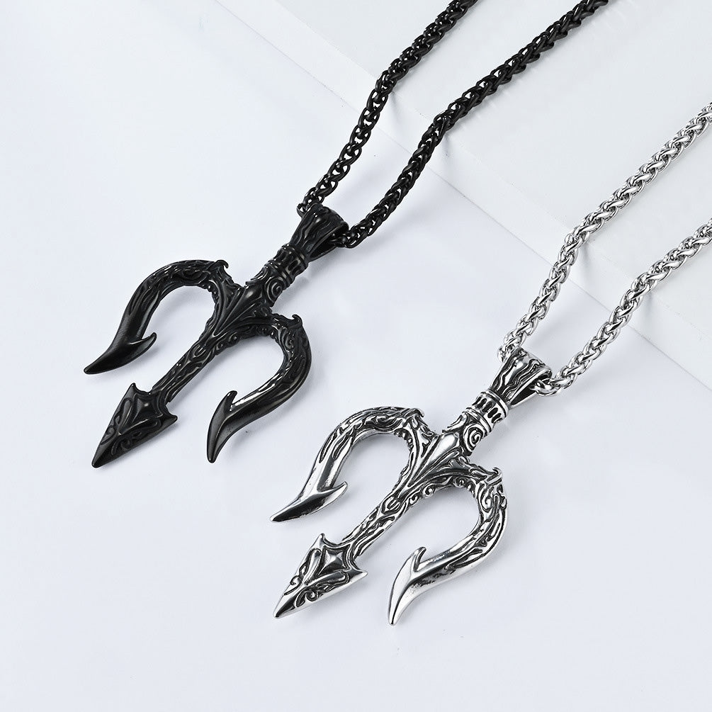 Poseidon's Trident Stainless Steel Necklace: Metal Symbol of Oceanic Power
