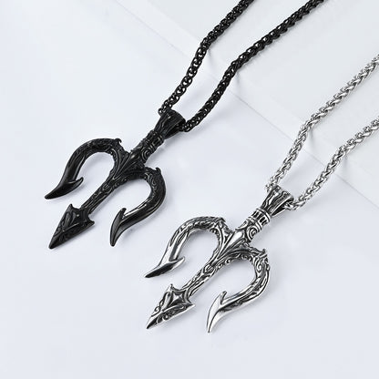 Poseidon's Trident Stainless Steel Necklace: Metal Symbol of Oceanic Power