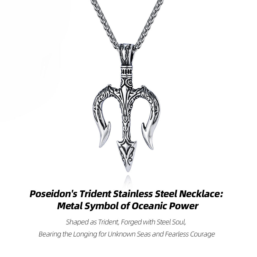 Poseidon's Trident Stainless Steel Necklace: Metal Symbol of Oceanic Power