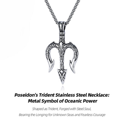 Poseidon's Trident Stainless Steel Necklace: Metal Symbol of Oceanic Power