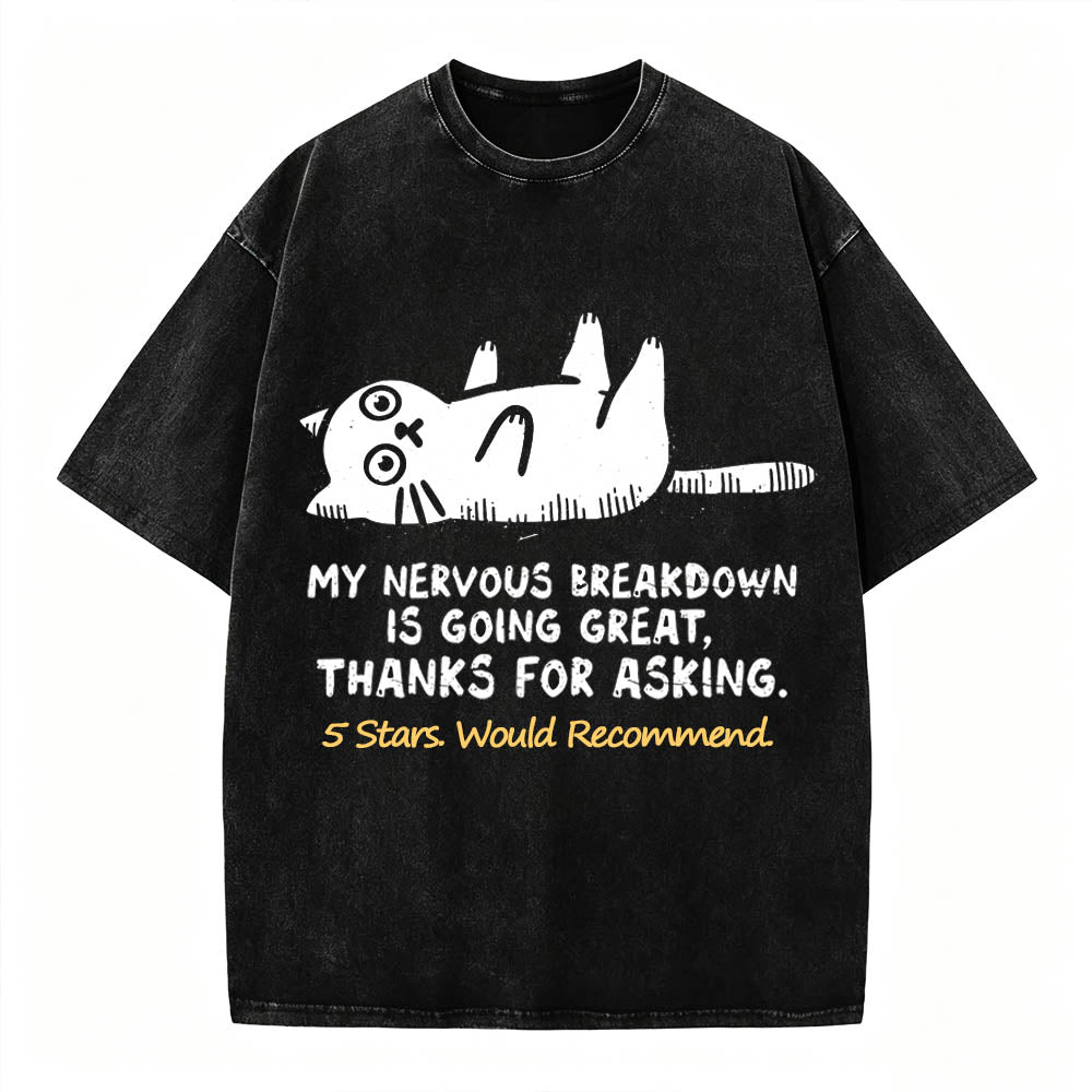 My Nervous Breakdown Is Going Great Thanks For Asking Funny Cat Vintage Washed Graphic Tee