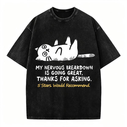 My Nervous Breakdown Is Going Great Thanks For Asking Funny Cat Vintage Washed Graphic Tee