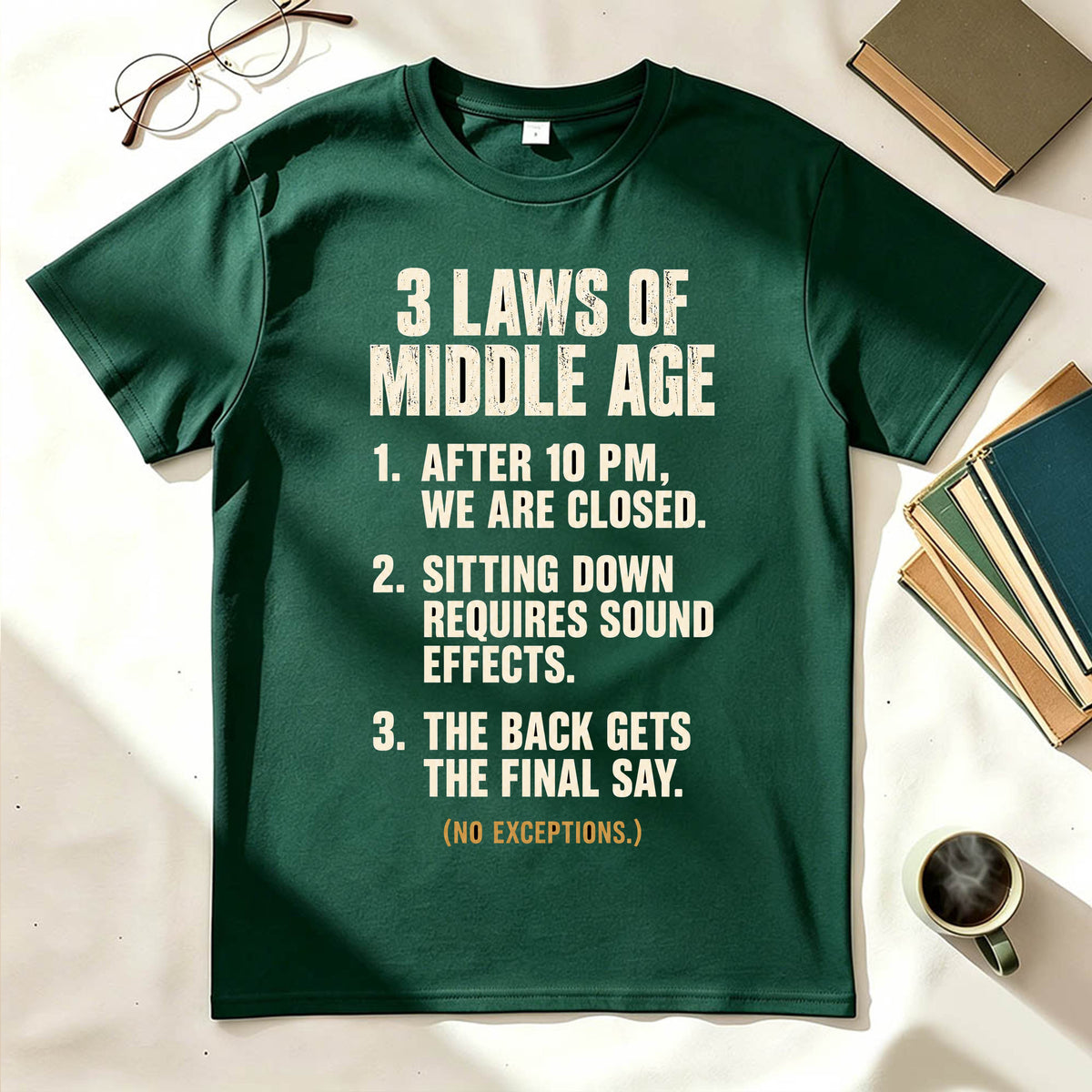 3 Laws of Middle Age Funny Sarcastic Graphic T-Shirt