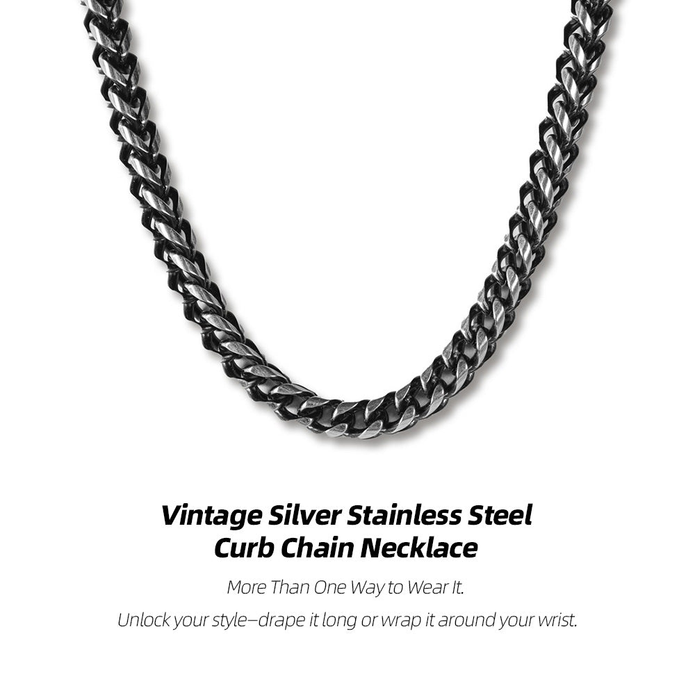 Vintage Silver Stainless Steel Curb Chain Necklace