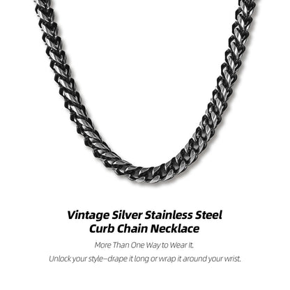 Vintage Silver Stainless Steel Curb Chain Necklace
