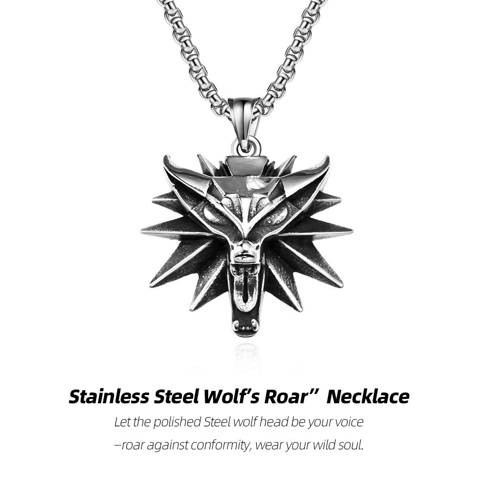 Stainless Steel Wolf’s Roar” Necklace—roar against conformity, wear your wild soul.