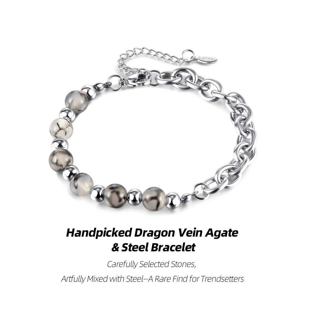 Dragon Vein Agate & Stainless Steel Bracelet-For Those Who Crave Distinct Style