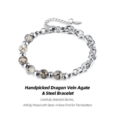 Dragon Vein Agate & Stainless Steel Bracelet-For Those Who Crave Distinct Style