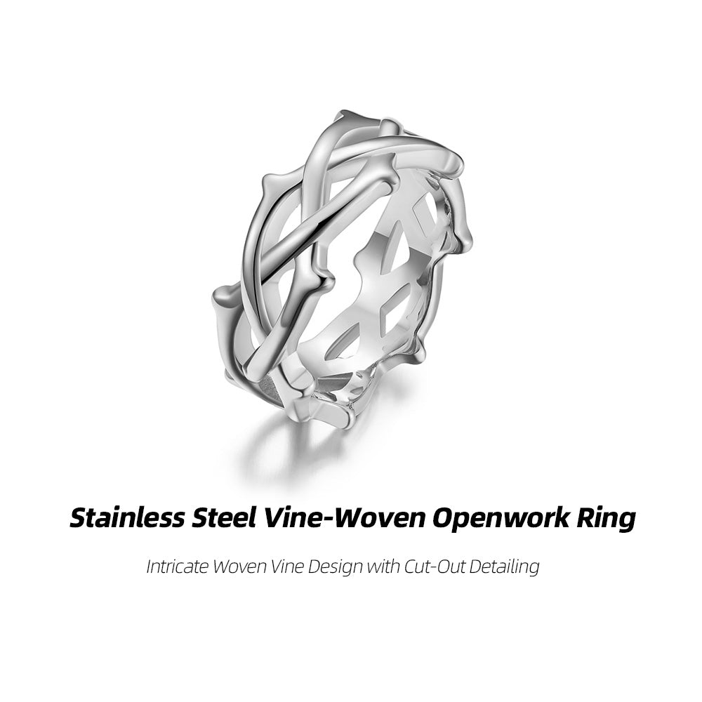 Stainless Steel Vine-Woven Openwork Ring