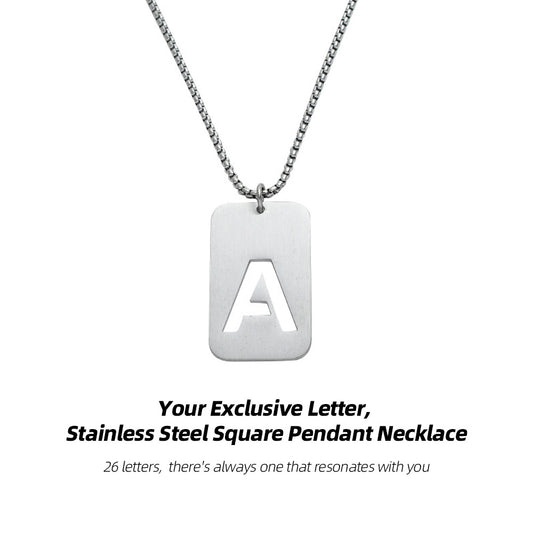 Your Exclusive Letter, Stainless Steel Square Pendant Necklace