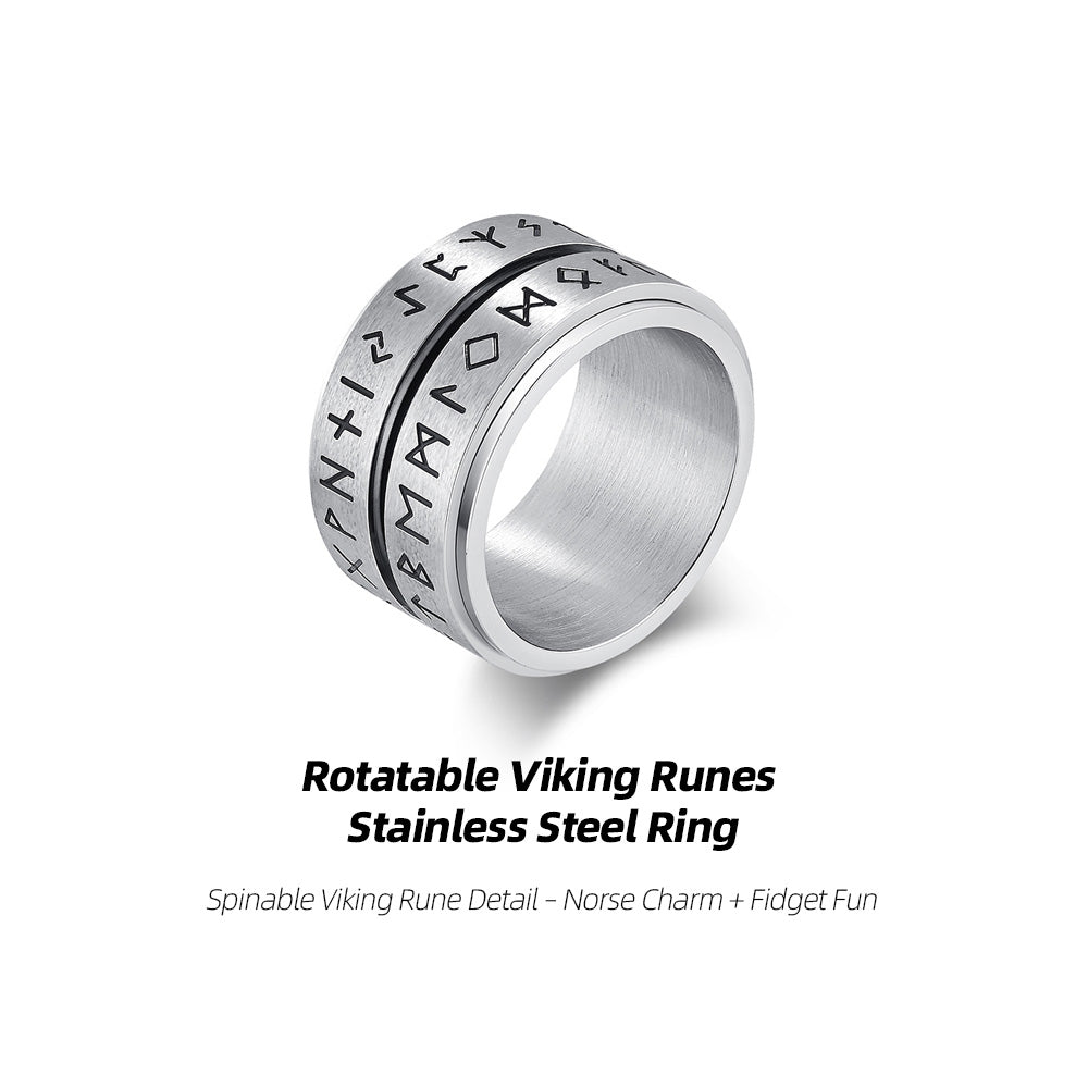Rotatable Viking Runes Stainless Steel Ring